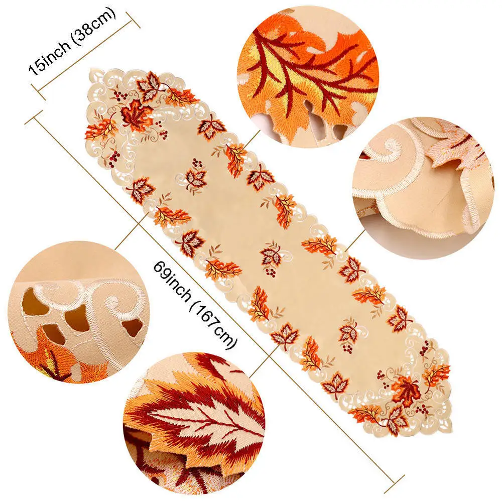 

Embroidered Maple Leaves Table Runner Fall Thanksgiving Table Runner Decor Table Runners