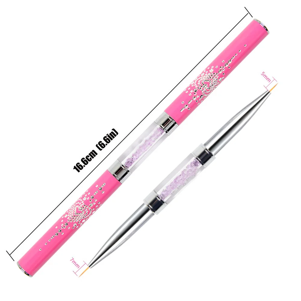 Pink 5mm and 7mm ANGNYA 1 шт для ногтей с двумя головками контурная кисточка для 9/11 мм акриловый Фрезер для ногтей cо шлифовальными художественные кисти для рисования линии ручка со стразами дизайн ногтей кисть для маникюра - Цвет: Pink 5mm and 7mm
