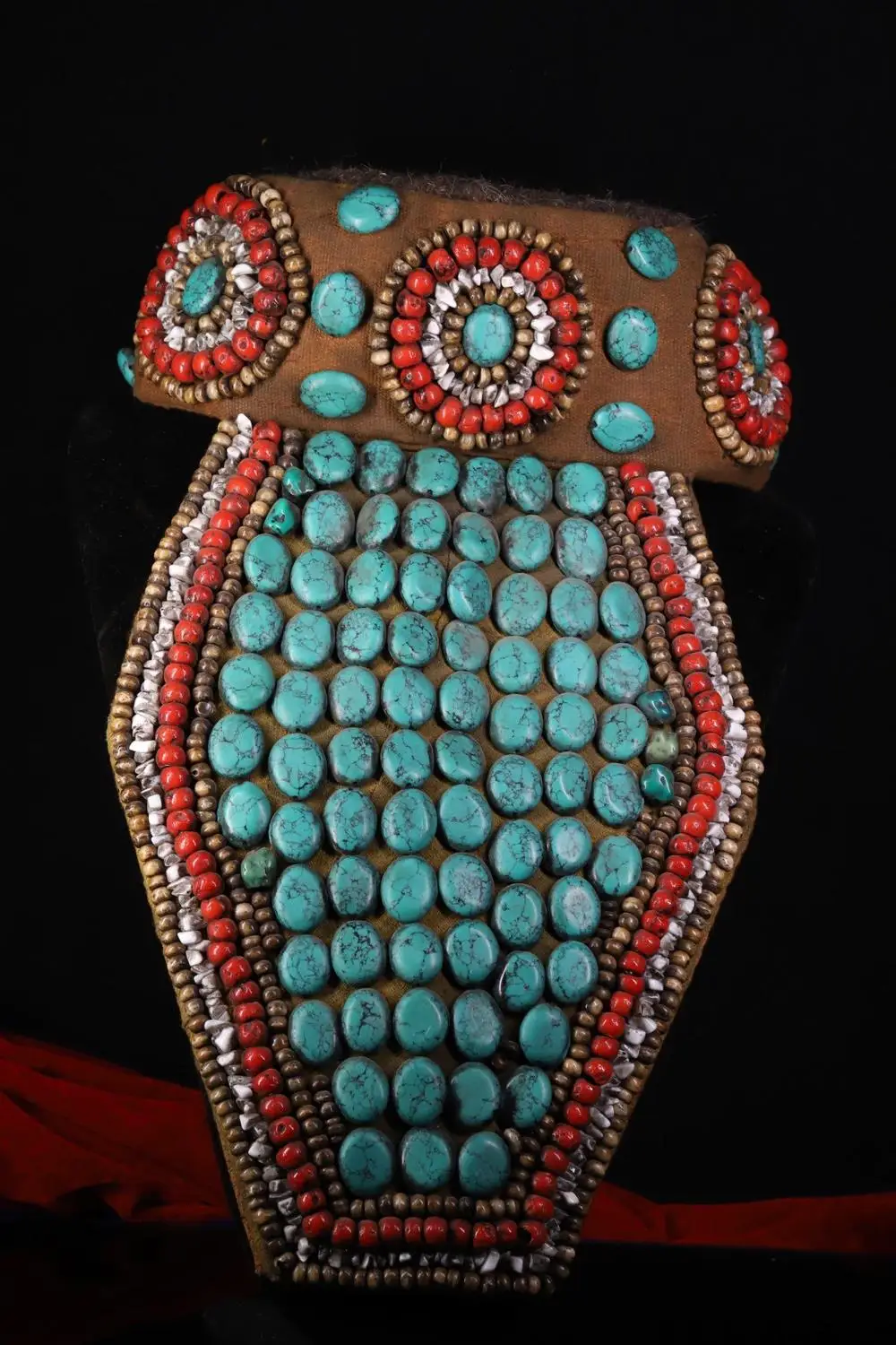 

wedding decoration Tibetan monastery collection hand-sewn inlaid gemstone turquoise cowhide knitted hat Tibetan costume hat