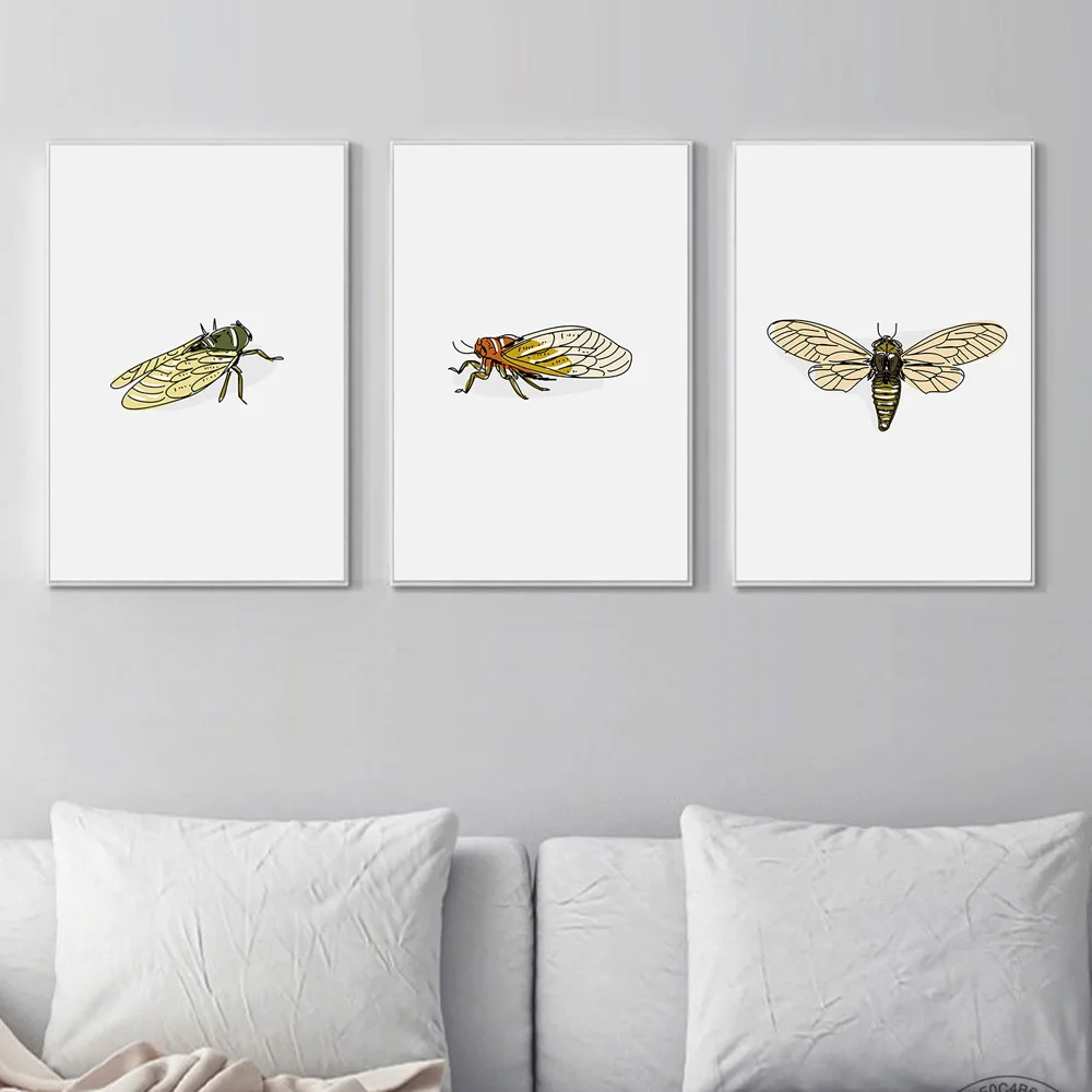 Hand Drawn Cicada Scandinavian Minimalist Wall Art Canvas Painting Nordic Posters and Prints Picture for Living Room Decor | Дом и сад