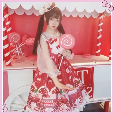 

JSK OP Gothic Lolita Dress Vintage Court Princess Bowknot Falbala Printing Cute Girl High Waist Cosplay Costume Kawaii Loli Cos