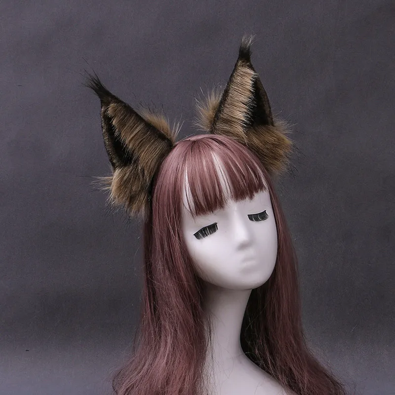 Симпатичная повязка на голову из искусственного меха с ушками волка кошки