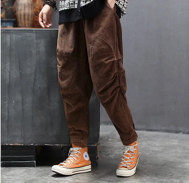 Женские свободные вельветовые брюки большого размера на осень и зиму женские