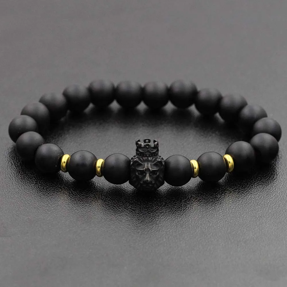 Браслет с бусинами из камня и тигрового глаза 8 мм нержавеющей стали леопардовым