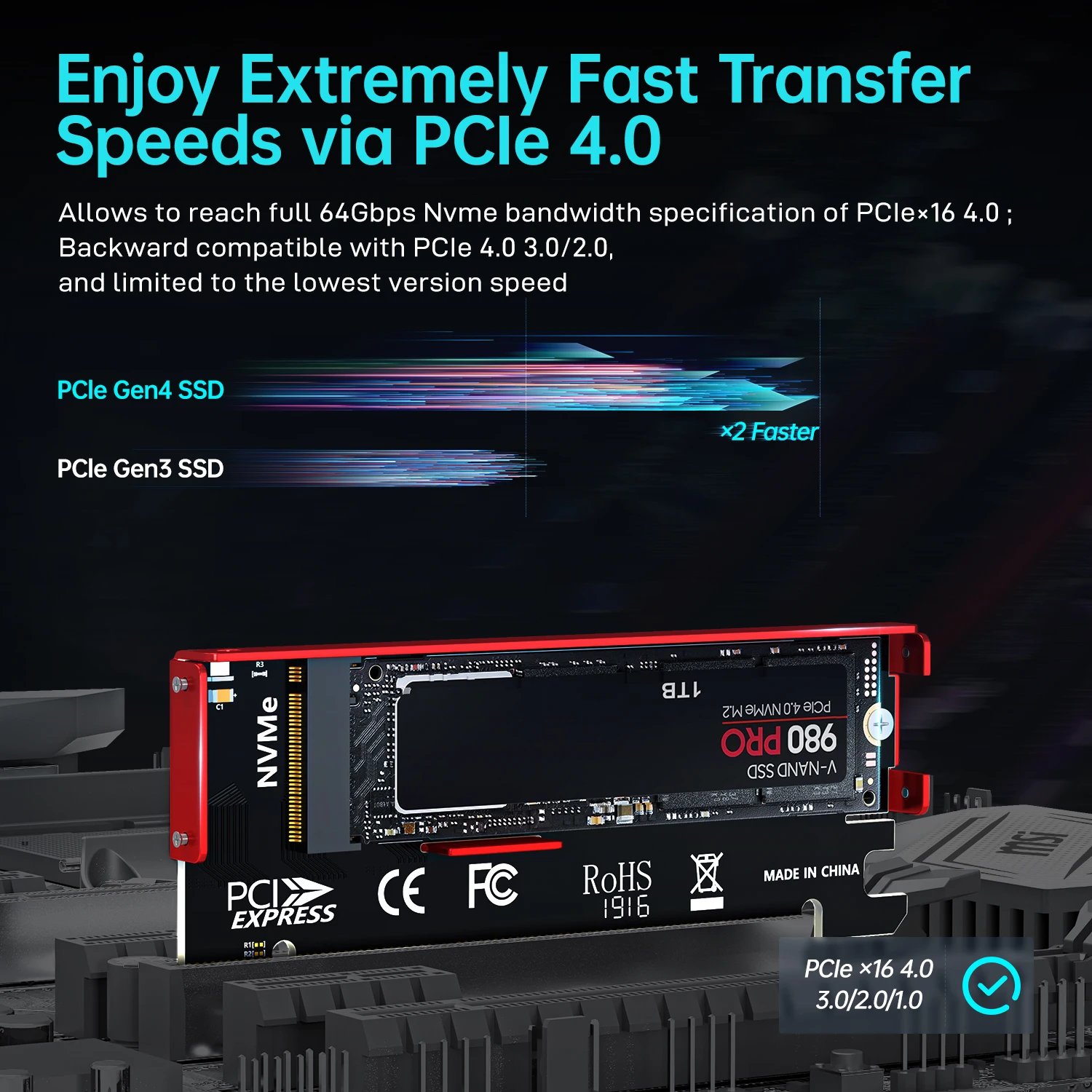 ampcom m 2 nvme to pcie 4 0 x16 adapter pcie x16 gen4 expansion card with aluminum heatsink case for samsung 980 pro 970 evo free global shipping