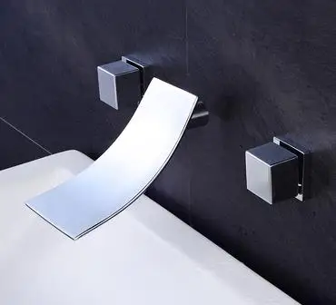 Хромированный латунный настенный квадратный смеситель Водопад для ванной