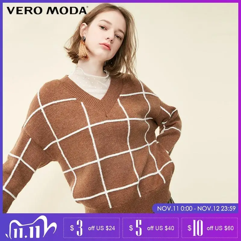 Vero Moda зимний женский свитер в клетку с v-образным вырезом | 319113532 Женская одежда