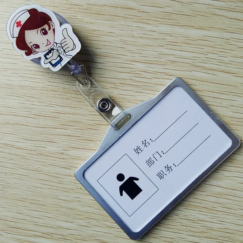 

Nurse Doctor Retractable Badge Reel with Horizontal Aluminum ID Business Card Work Card Badge Holder Office Supplies