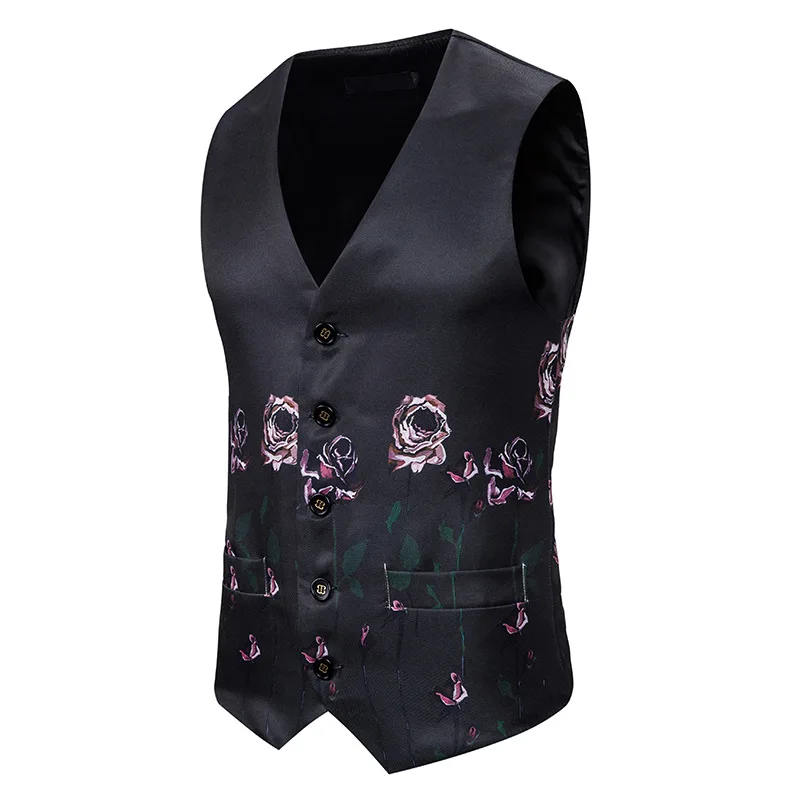 

2021 Men's New Casual Fashion 3D Rose Printing Single Breasted Suit Vest