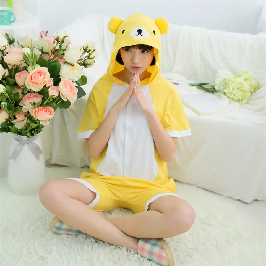 2019 пижамы Аниме Rilakkuma для мужчин и женщин взрослых с коротким рукавом хлопковые
