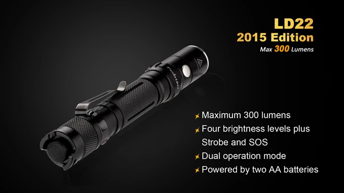 Fenix LD22 издание 300 люмен XP-G2 R5 светодиодный тактический фонарик с кобурой, шнурком, зажимом и двумя батареями AA