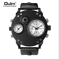mens wrist watch compass double time zone large dial luminous leather strap metal pin buckle personality fashion relogio