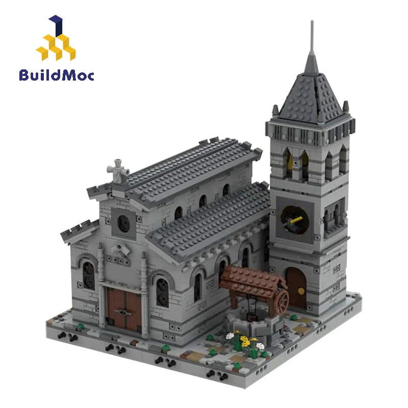 

Buildmoc City Buildings Medieval Church City House Street View Vintage Church Architecture Building Blocks Cathedral Toys Gifts