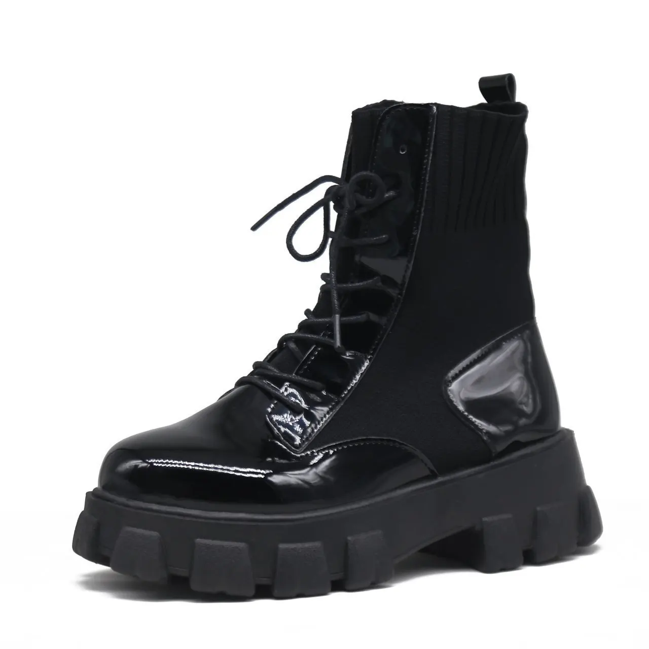 

sole knitted women's shoes boots women 2020 leather stitching elastic thick waterproof platform high heel leg repair
