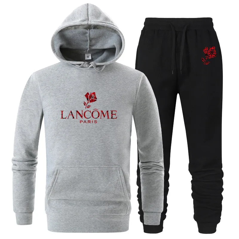 

2021 new rose print Hoodie men's suit Pullover + jogging pants suit running suit women's Pullover men's suit