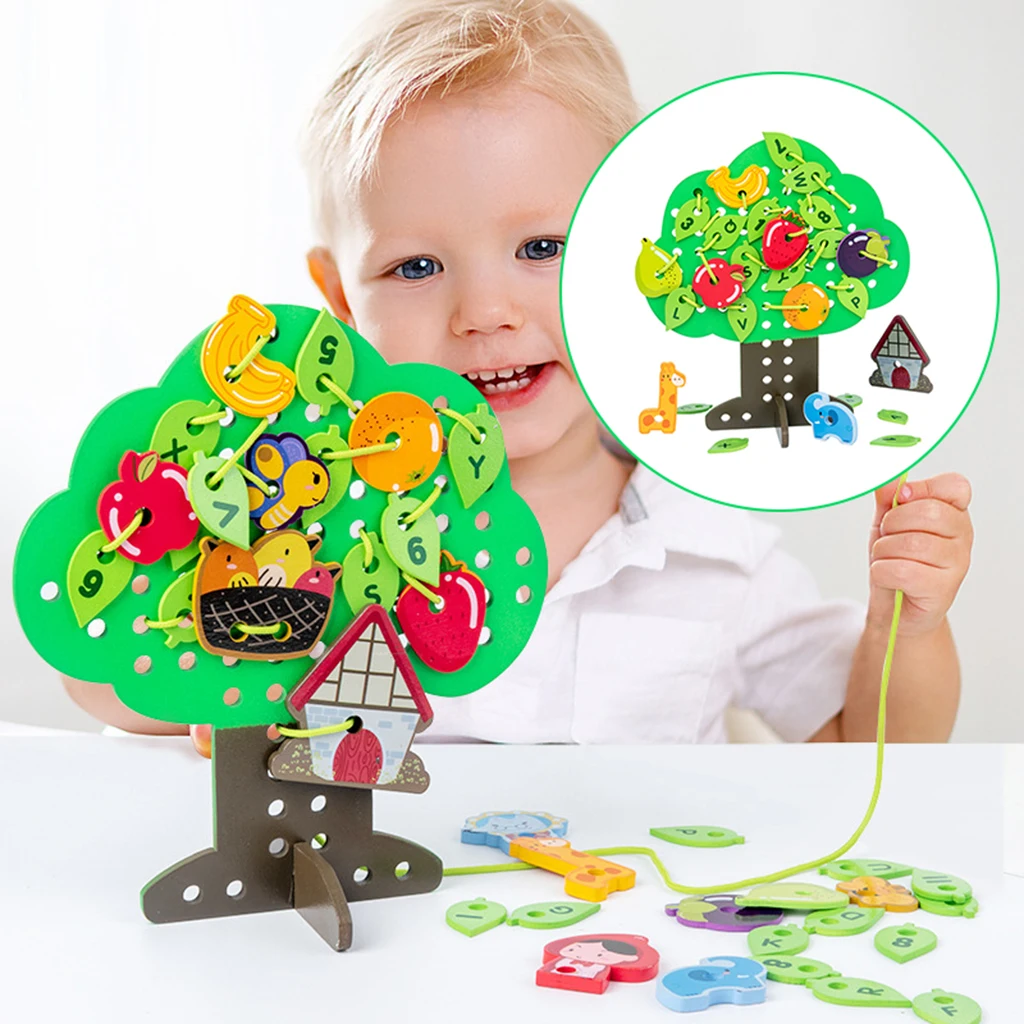 

Wooden Fruit Tree Lacing Toy Threading Game Activities Learning Toy for Kids