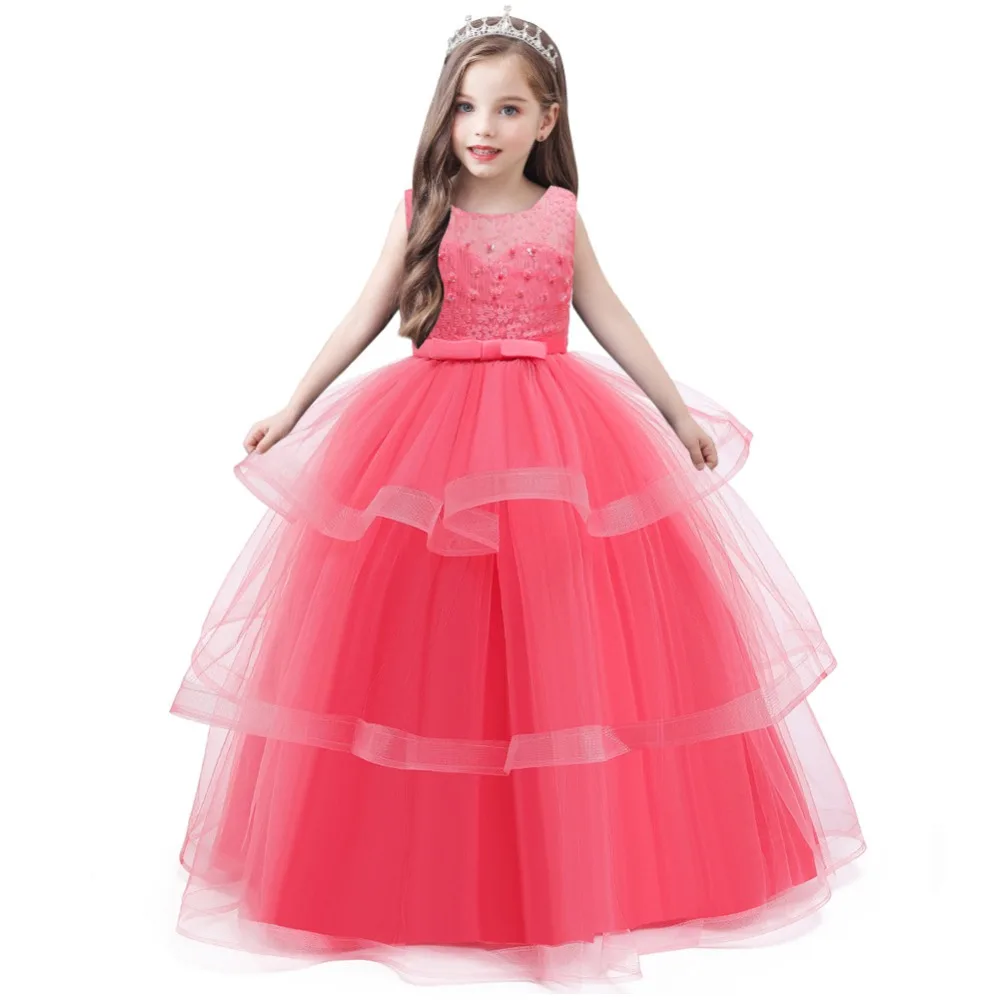 Girls Dress Kids Elegant Lace Sleeveless Party Princess Flower Girl Wedding Baby Clothes 8 9 10 11 13 14 Years | Детская одежда и