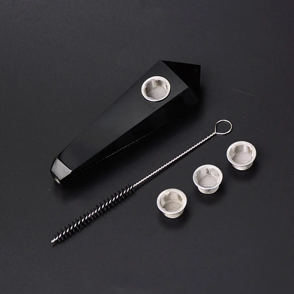 

nature black obsidian crystal smoking pipes quartz wand free brush