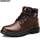 Мужские зимние ботинки из натуральной кожи, водонепроницаемые, с подкладкой из плюша