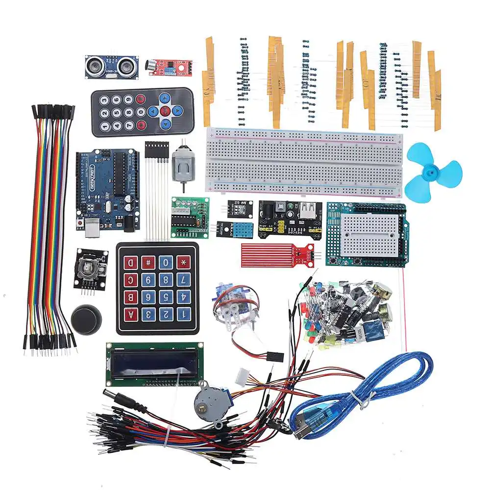 Для UNO R3 Super Starter Kit LCD1602 макетная плата блок питания зуммер для Arduino