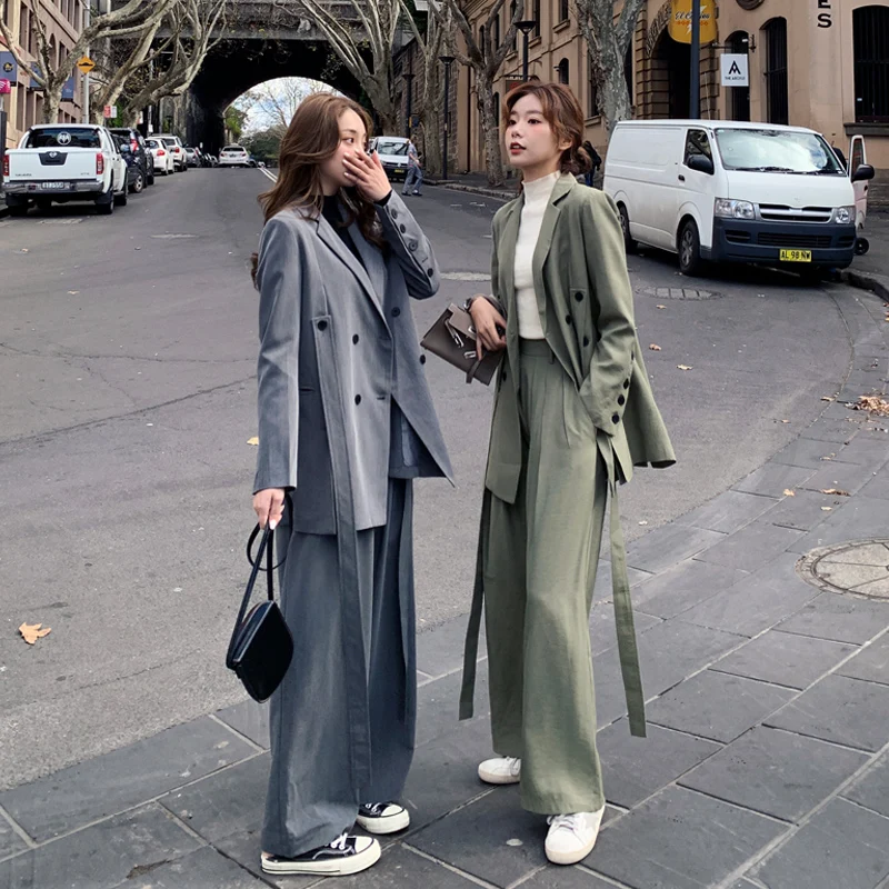 Женские свободные костюмы в Корейском стиле однотонное зеленое Повседневное