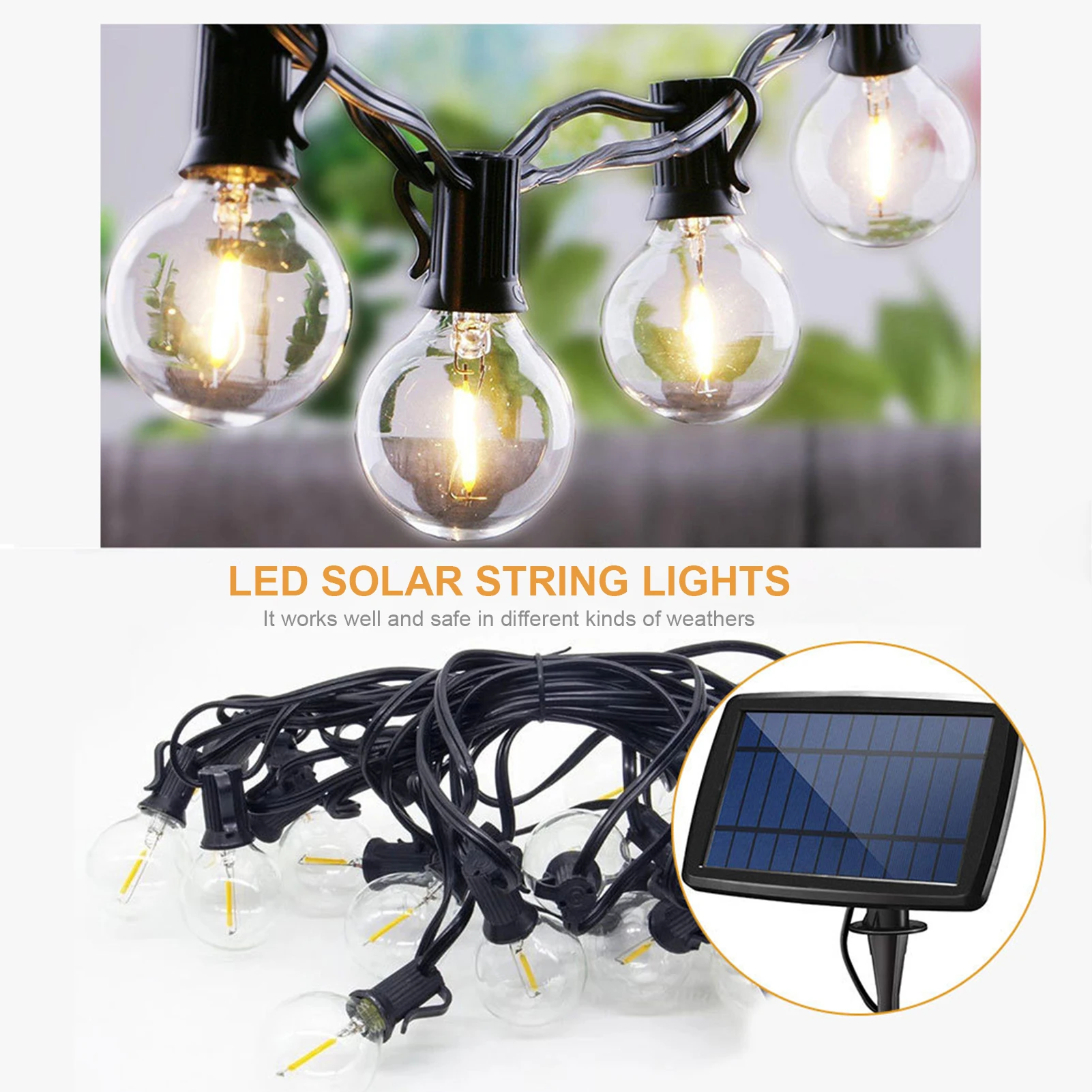 

LED Solar String Lights Warm White Weatherproof Hanging Bulbs Garden Patio Light Backyard Lighting Fairy String Lamp