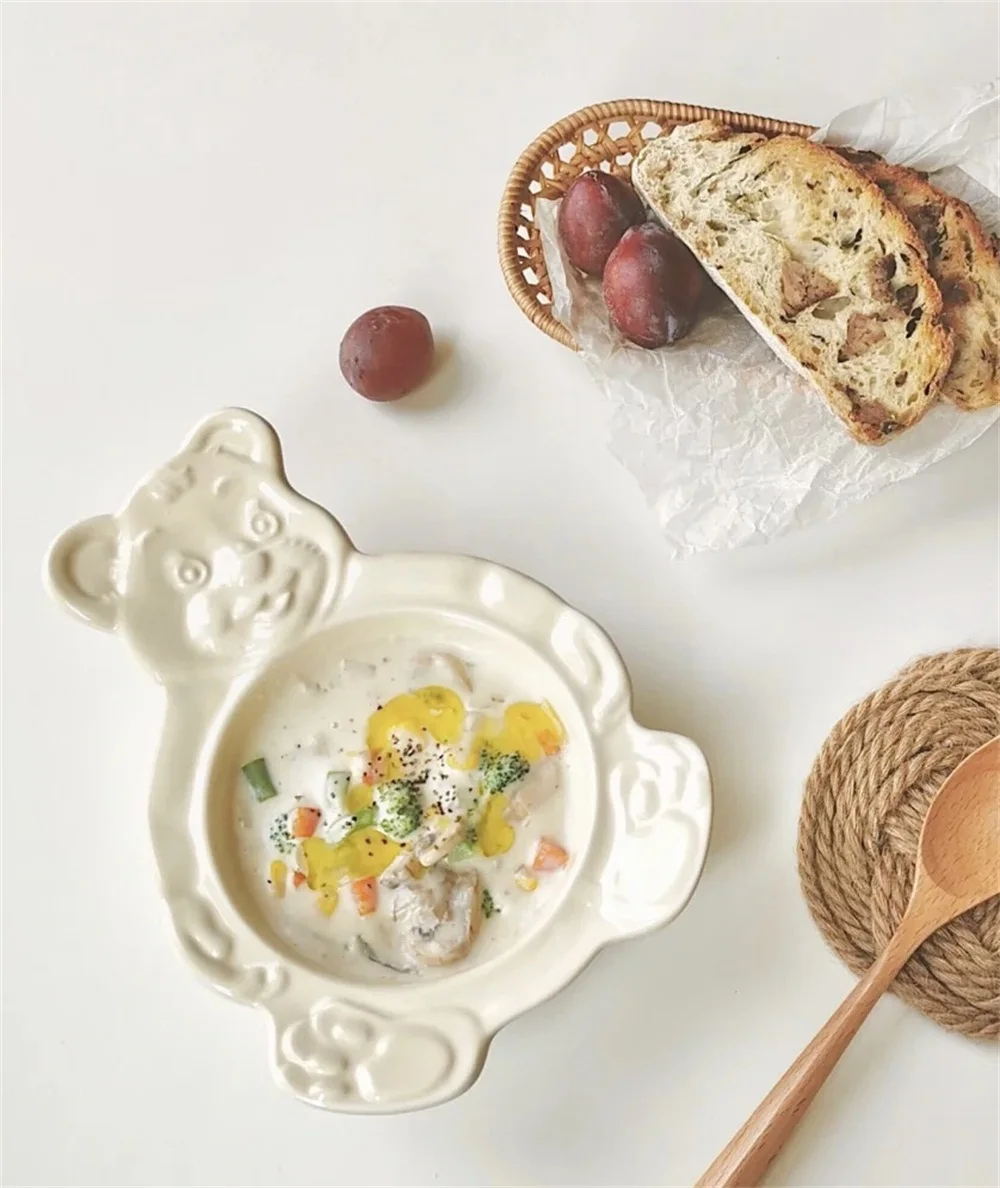 Керамическая миска с медведем мультяшная тарелка для десертов блюда в Корейском