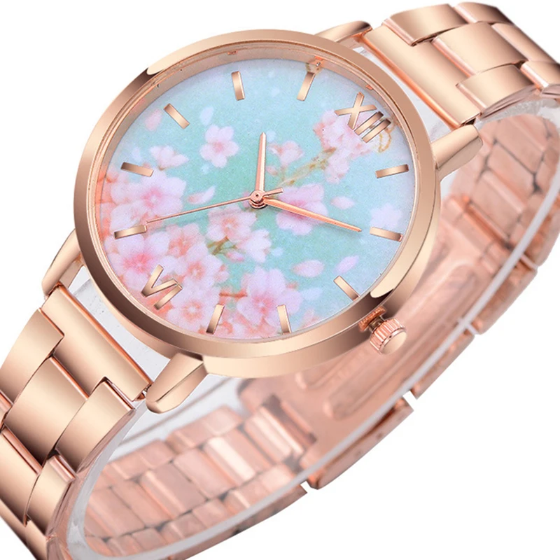 Часы наручные женские кварцевые Модные Роскошные Аналоговые золотистые розовое