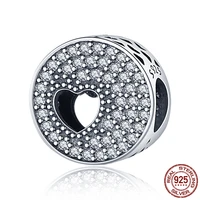 silver color heart to heart zircon charmbead fit original pandora braceletbangle for women birthday fashion jewelry gift
