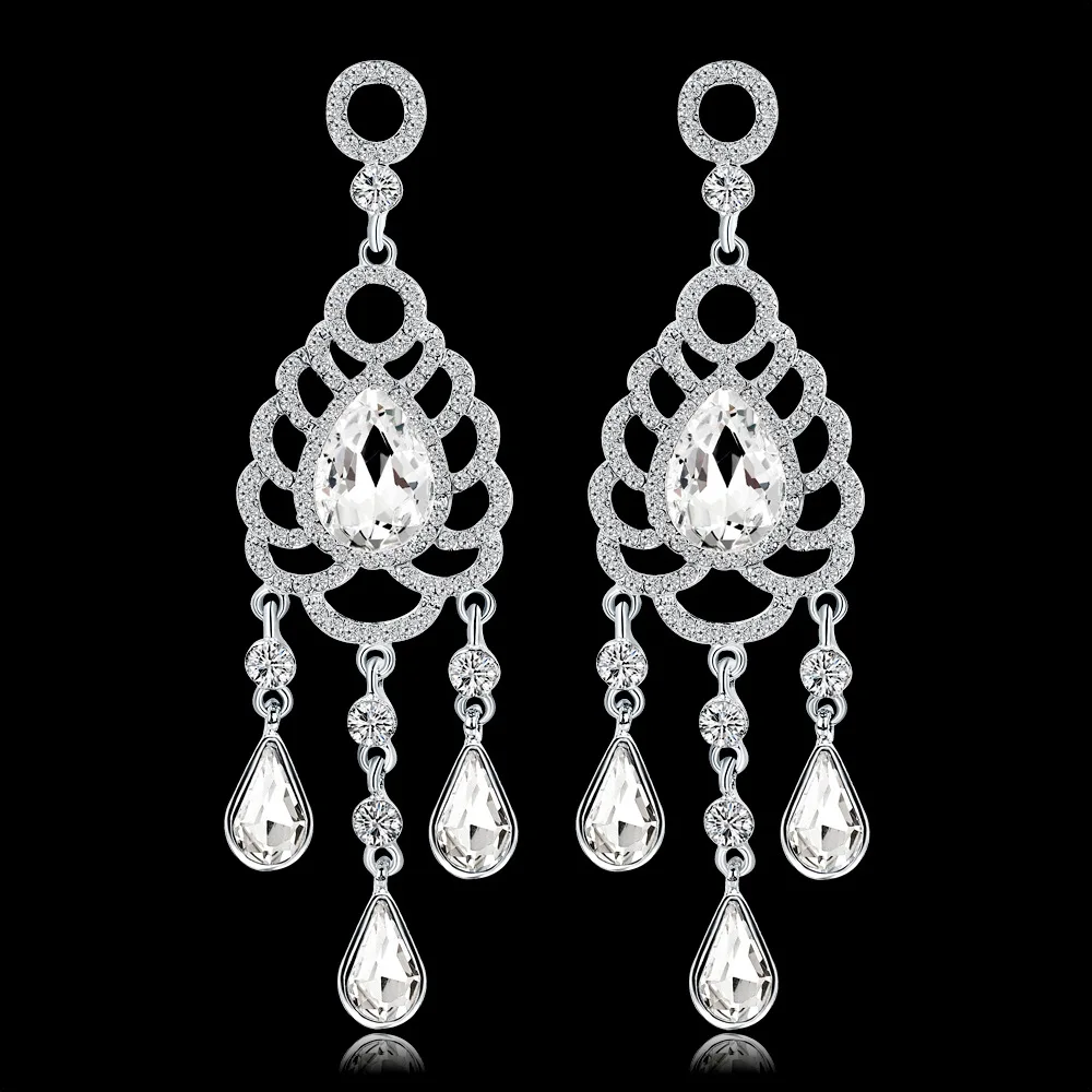 

TREAZY длинные серьги-подвески серебряного цвета с кристаллами в форме капли воды Роскошные Висячие серьги для невесты для женщин ювелирные и...