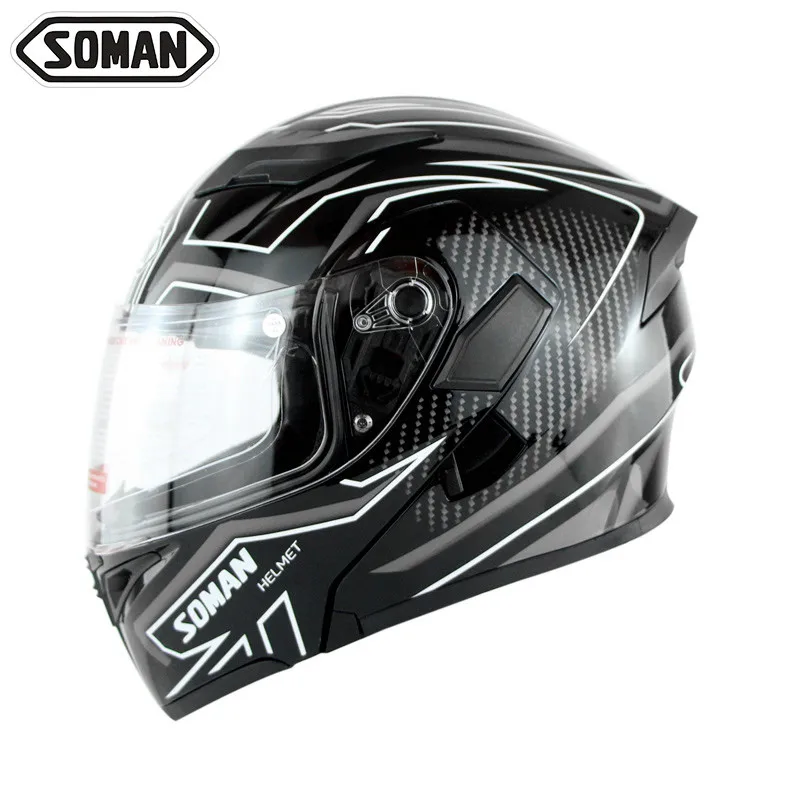 Black White Мужской крутой мотоциклетный шлем с полным лицом Casco черный откидной козырек Capacetes с двумя линзами для езды на шоссе Cascos Moto rbike шлемы - Цвет: Black White