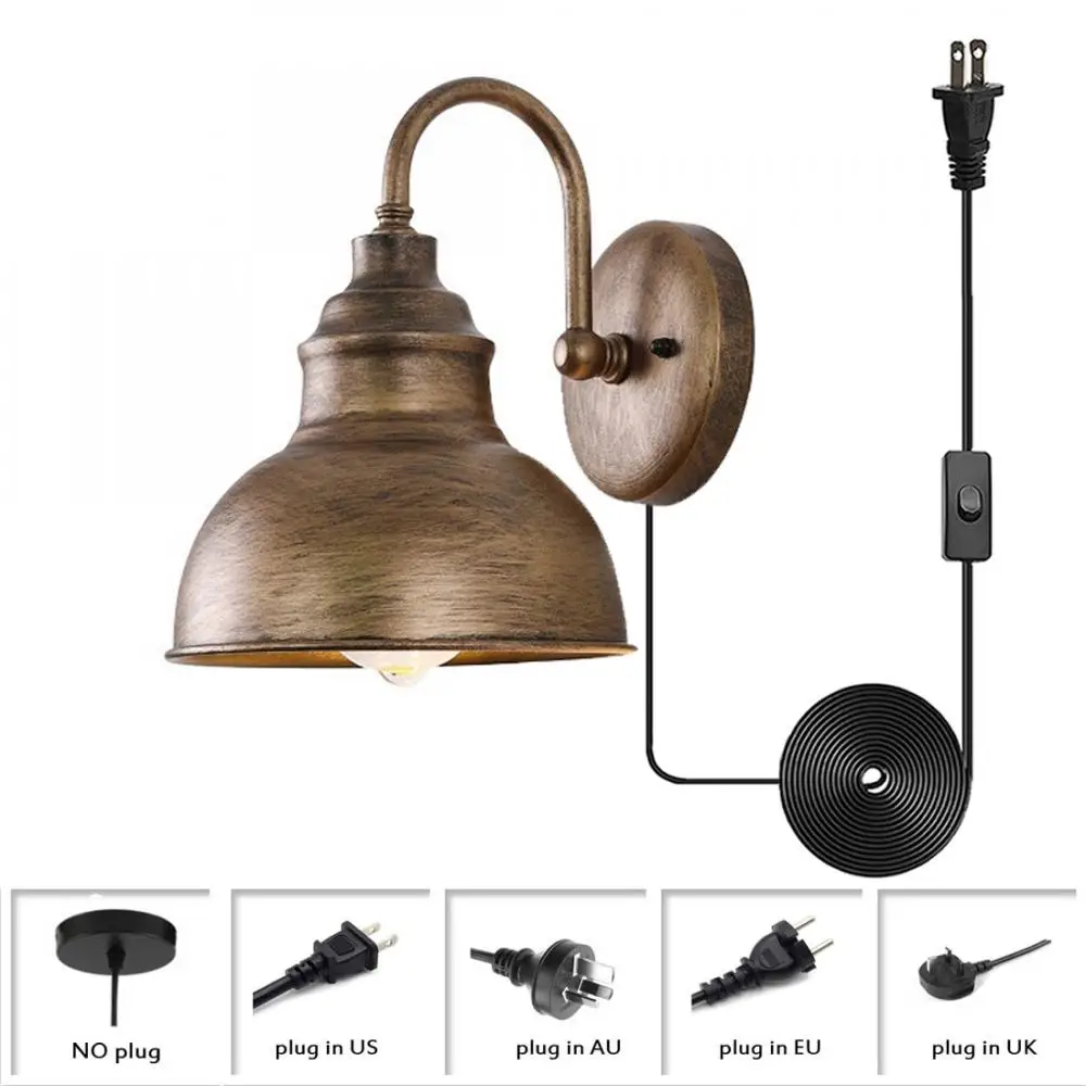 

Industrial Edison Wall Lighting Fixtures, Metal Wall Sconce with Antique Bronze Finish Shade, Gooseneck Plug In Wall Lamp