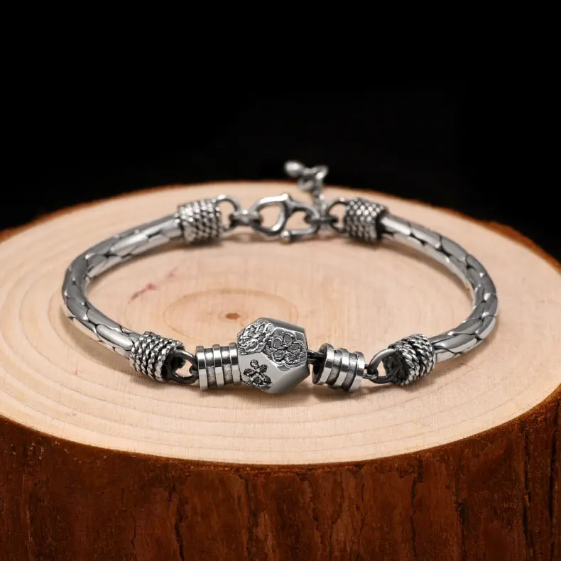 

Новый серебряный мужской браслет для пары нишевой дизайн чувство корейский стиль модная индивидуальность в древнем стиле для мужчин прост...