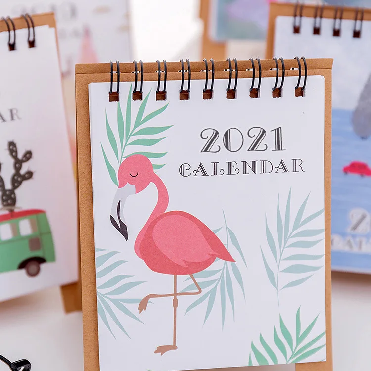 Ручной рисунок 2021 свежий мультяшный Настольный бумажный мини календарь с