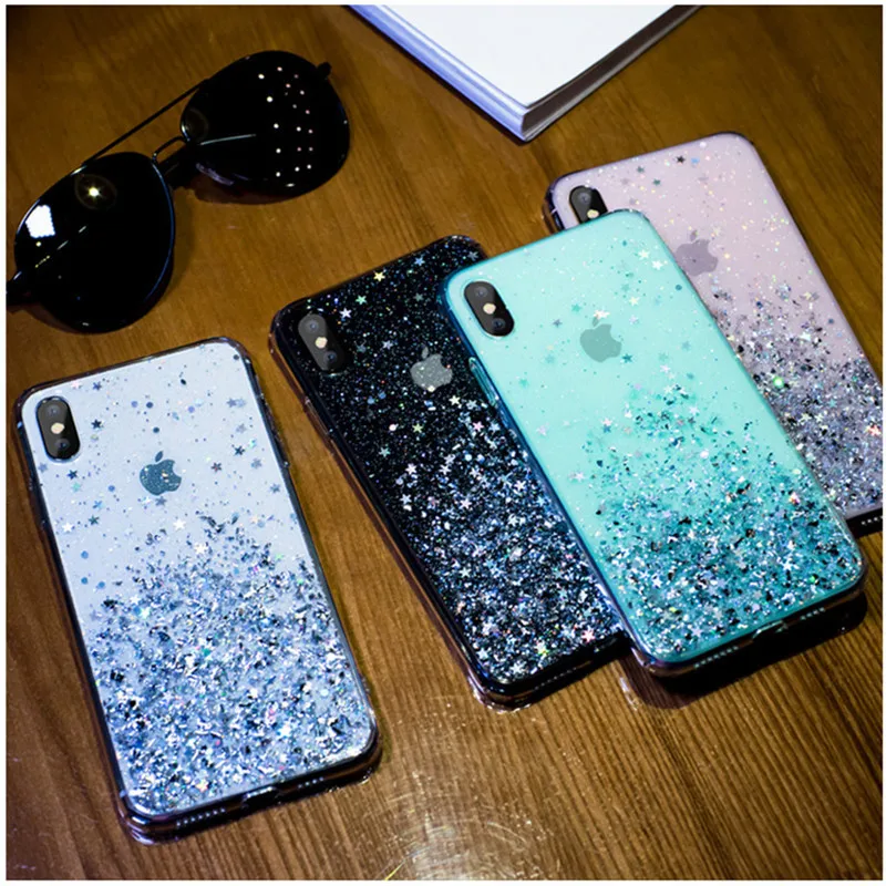 Роскошный блестящий Блестящий блестящий чехол для iPhone X XR 11 Pro XS MAX 6 6S 7 8 Plus Блестящий прозрачный мягкий чехол из ТПУ