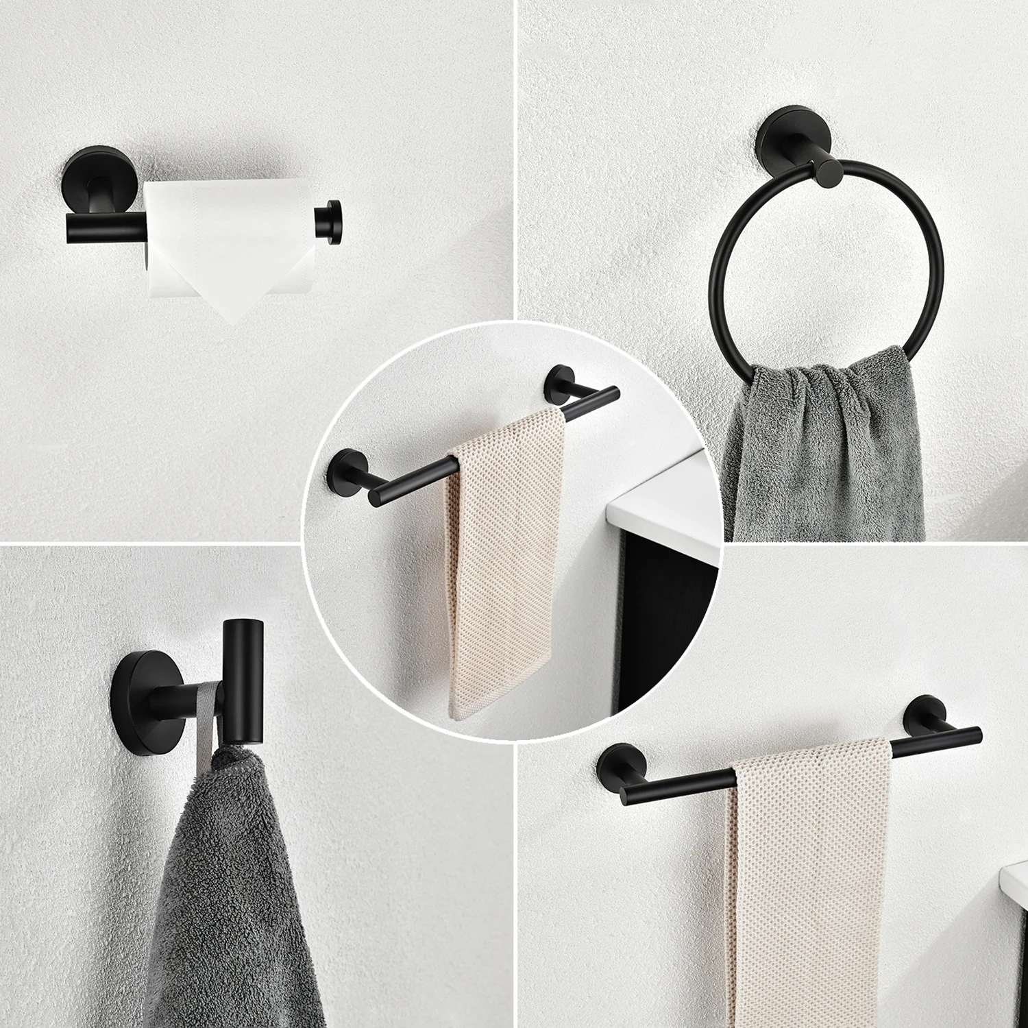 

Bathroom Towel Rack Set Black Robe Hook Towel Rail Bar Rack Bar Shelf Tissue Paper Holder Silver Bathroom Accessories