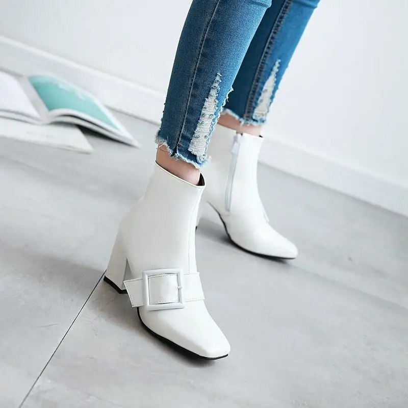 

Женские ботильоны челси на квадратном каблуке, с ремешком с пряжкой и боковой молнией