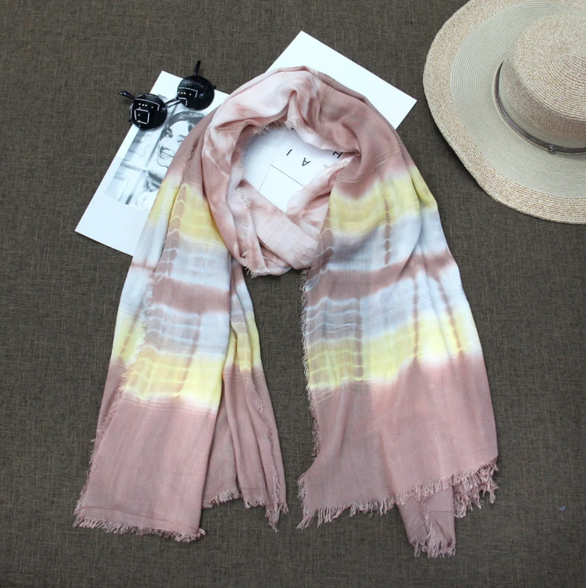 

Women Beach Outing Large Size Wrap Tie Dye Cover Up Sun-resistant Summer Cape Designer Luxury Brand Female Viscose Scarf