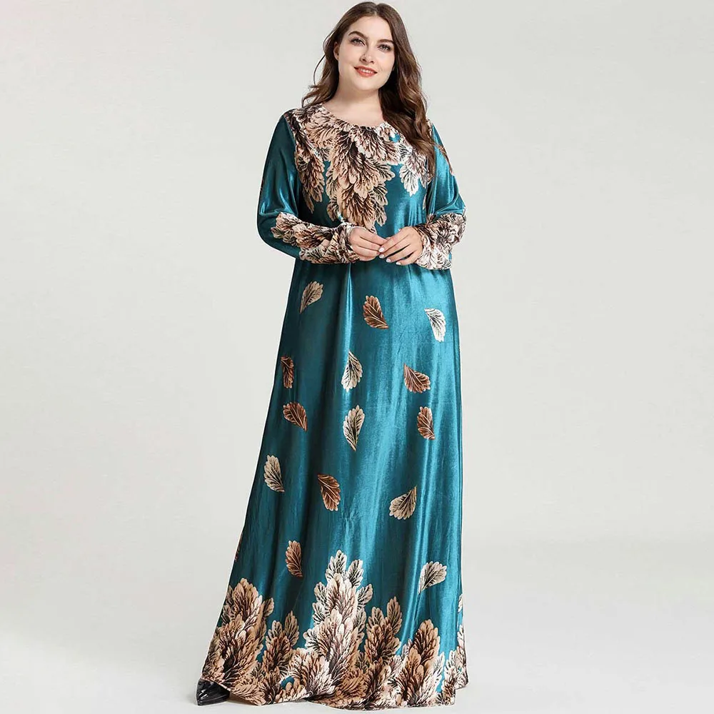 Abayas For Women Muslim Abaya Dress Plus Size Velvet Winter Dresses Elegant Party Fashion Oversize Dubai Islamic Clothing Green |