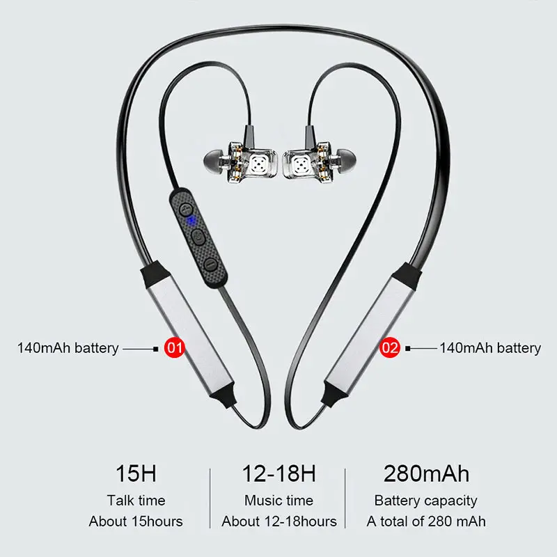 Спортивные наушники с двумя аккумуляторами Bluetooth 5 0 Беспроводные стереонаушники