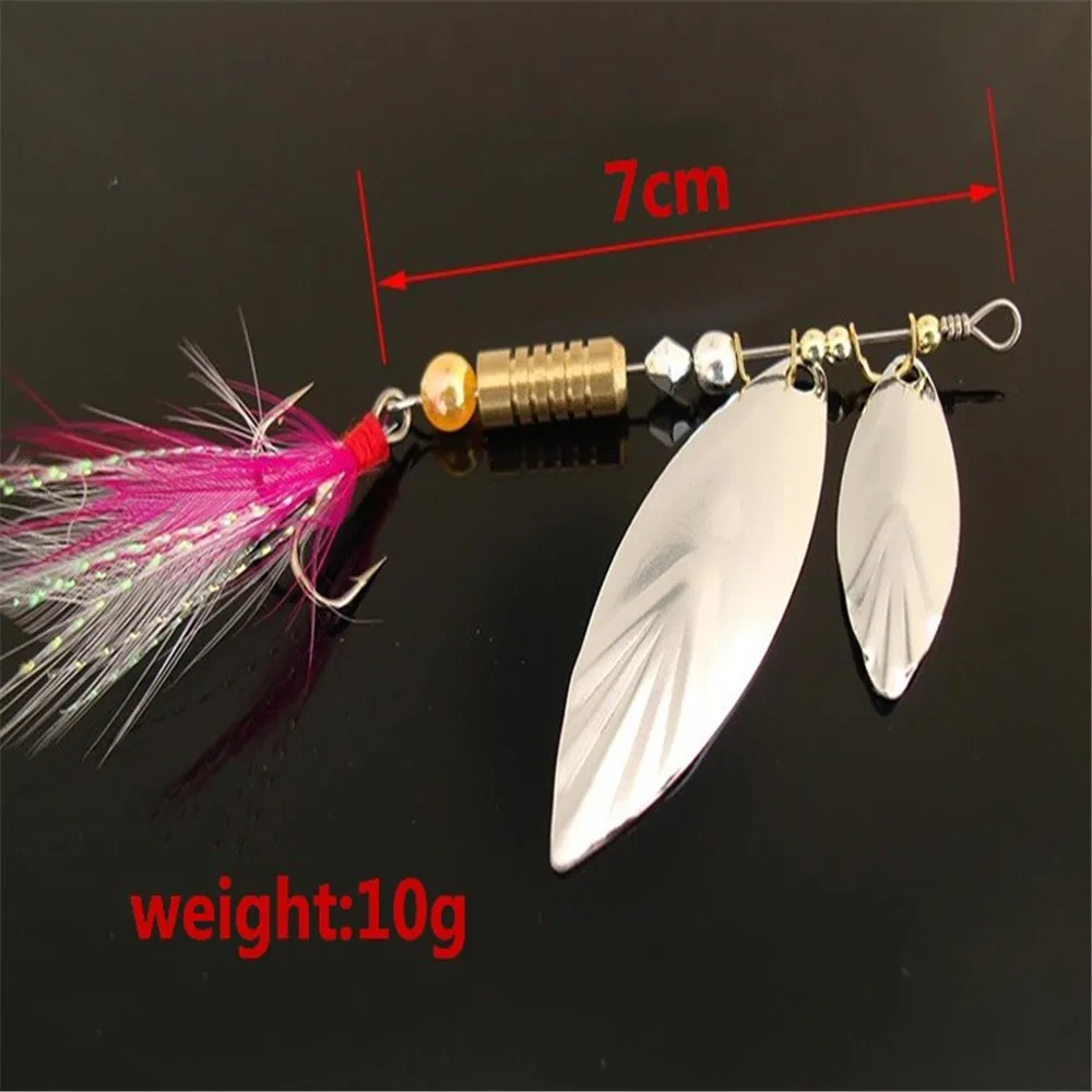 

1pcs Metal Sliver Rotating Sequins Spoon lure 7g Spinner Fishing Hard Bait With Feather Treble Hook Fishing Accessories