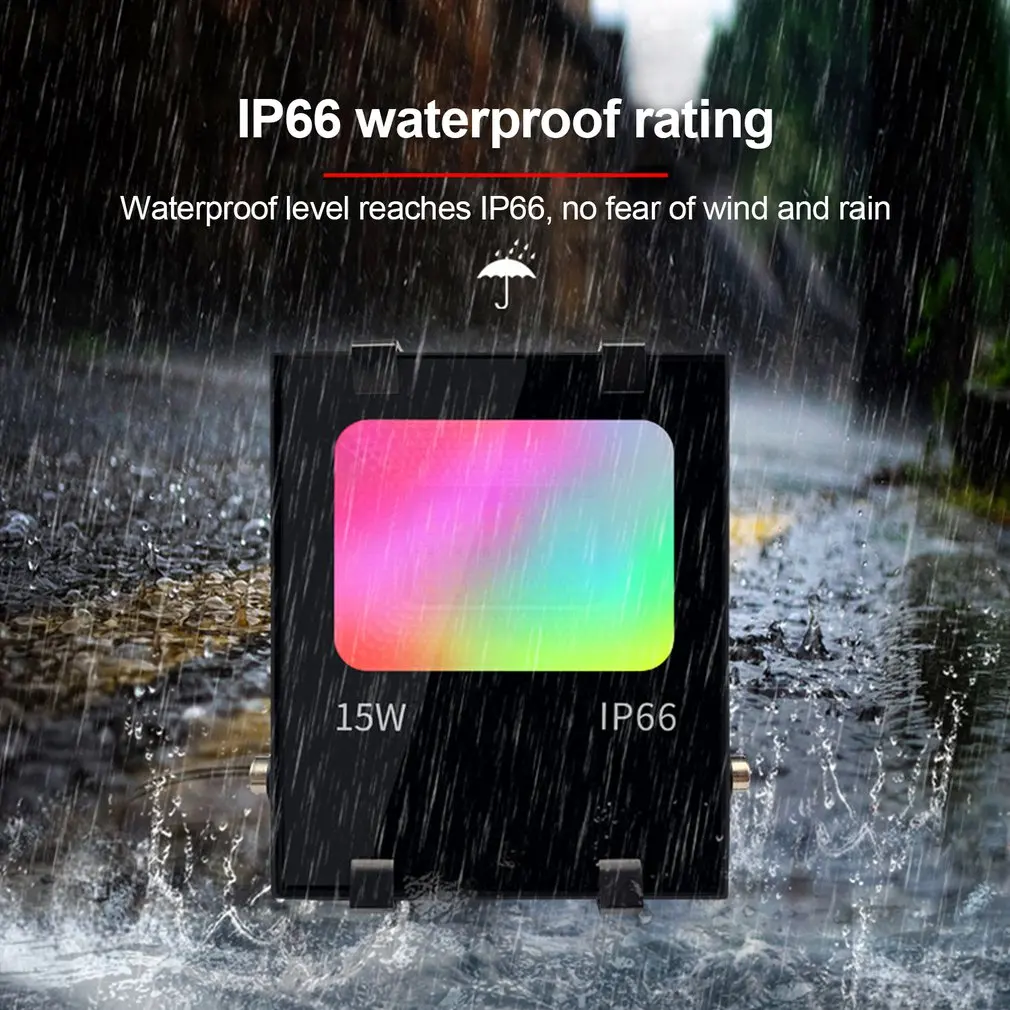 

RGB LED Floodlight 15W Bluetooth Outdoor Smart Flood Light 110V 220V IP66 Waterproof Color Changing Spotlight Garden Light