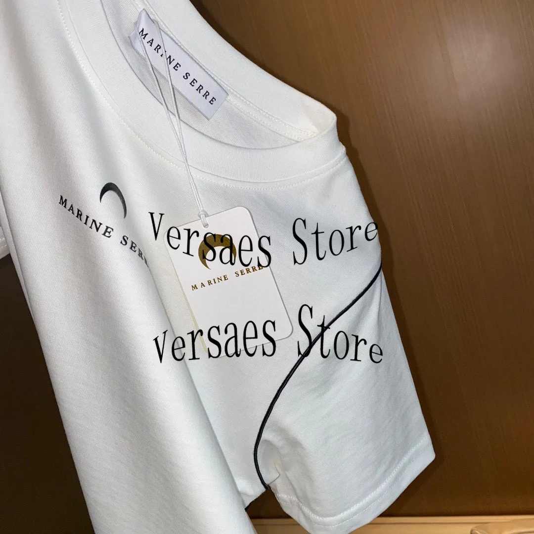 

21 luxury design crescent letter printing fashion women's top temperament round neck versatile loose Casual Short Sleeve T-Shirt