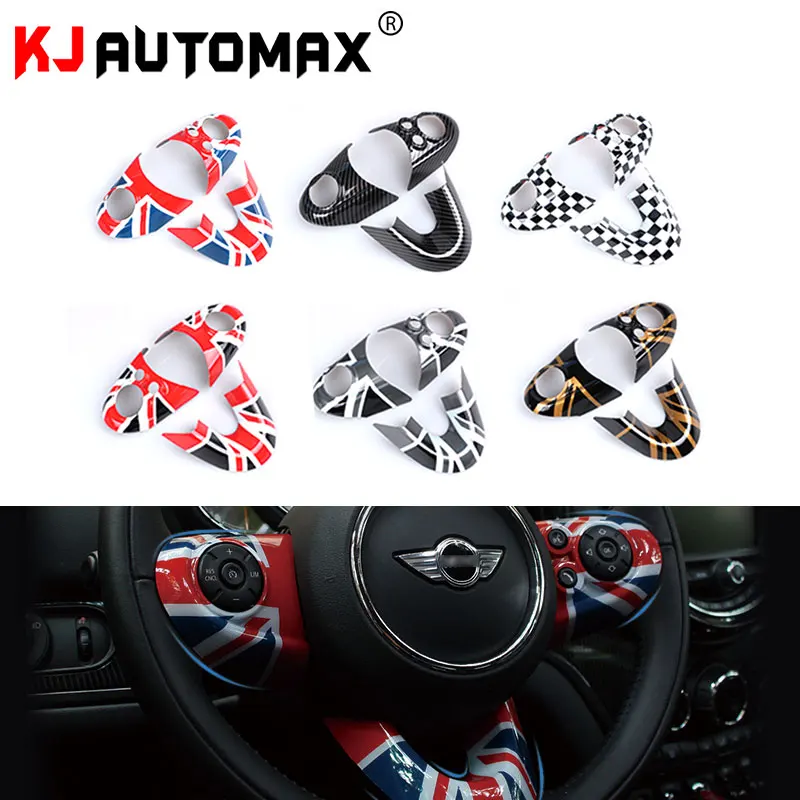 

KJAUTOMAX For Mini Cooper F54 F55 F56 F60 Steering Wheel Decoration CarbonFibre Texture Union Jack Checker Material ABS