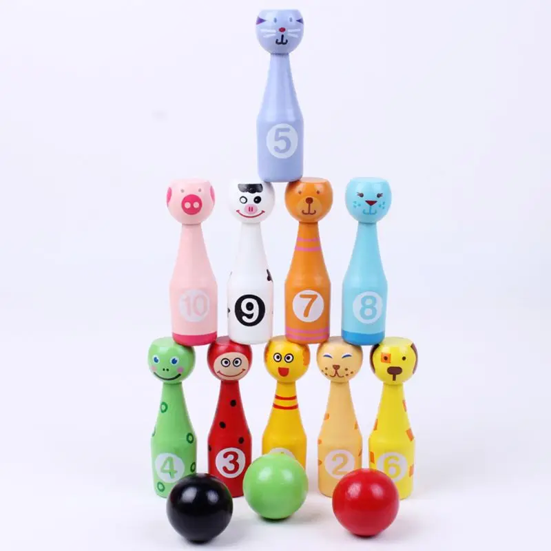13 шт./компл. деревянный набор для боулинга 10 контактов 3 мяча игра животных детей
