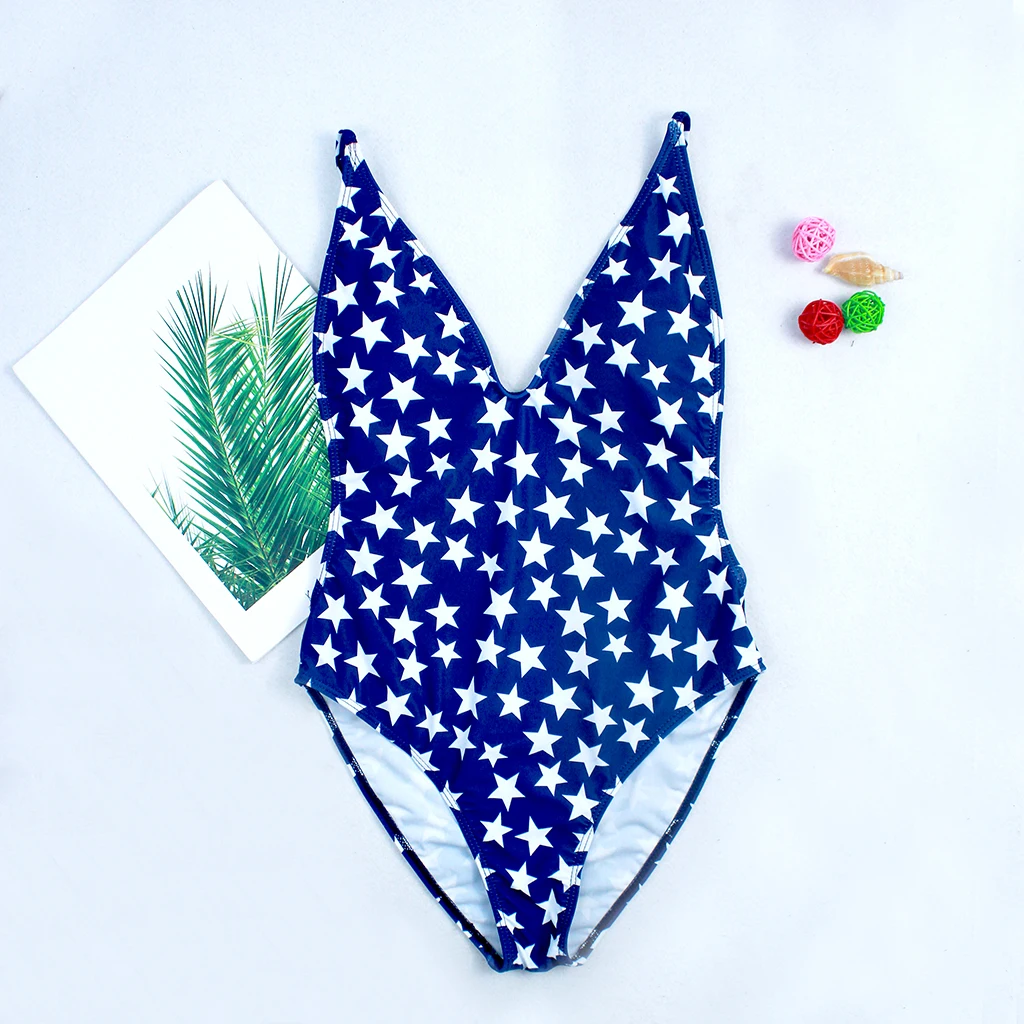 Новинка 2019 женский купальник со звездами цельный Ретро женская сексуальная