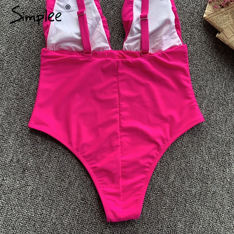 Simplee цельные купальник костюм розовые бикини женский треугольник женщины 2019