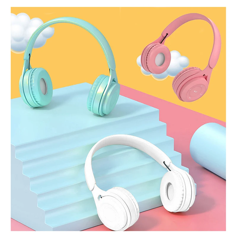 

Macaron Wireless Bluetooth Headphones 5.0 Subwoofer Stereo Sports Earphones with mic support TF candy color