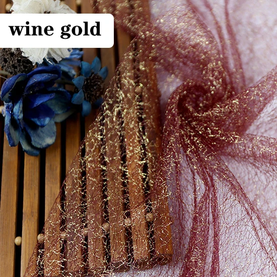 wine gold 1/2/5 м/лот блеск золотой нитью тюль ткань, Сетчатое платье с блестками для сцены вечерние свадебное платье юбки украшения DIY ткани - Цвет: wine gold