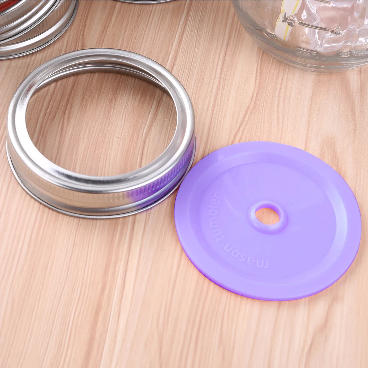 

10Pcs Replacement Dringking Lid With Stainless Steel Screw Bands/Rings with Straw Hole Plastic Discs for Mason Jars Canning Jars